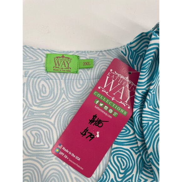 NWT Katherine Way Womens UPF 50+ Blue Swirl Dress 2XL Resort Golf Nautical - Picture 4 of 8